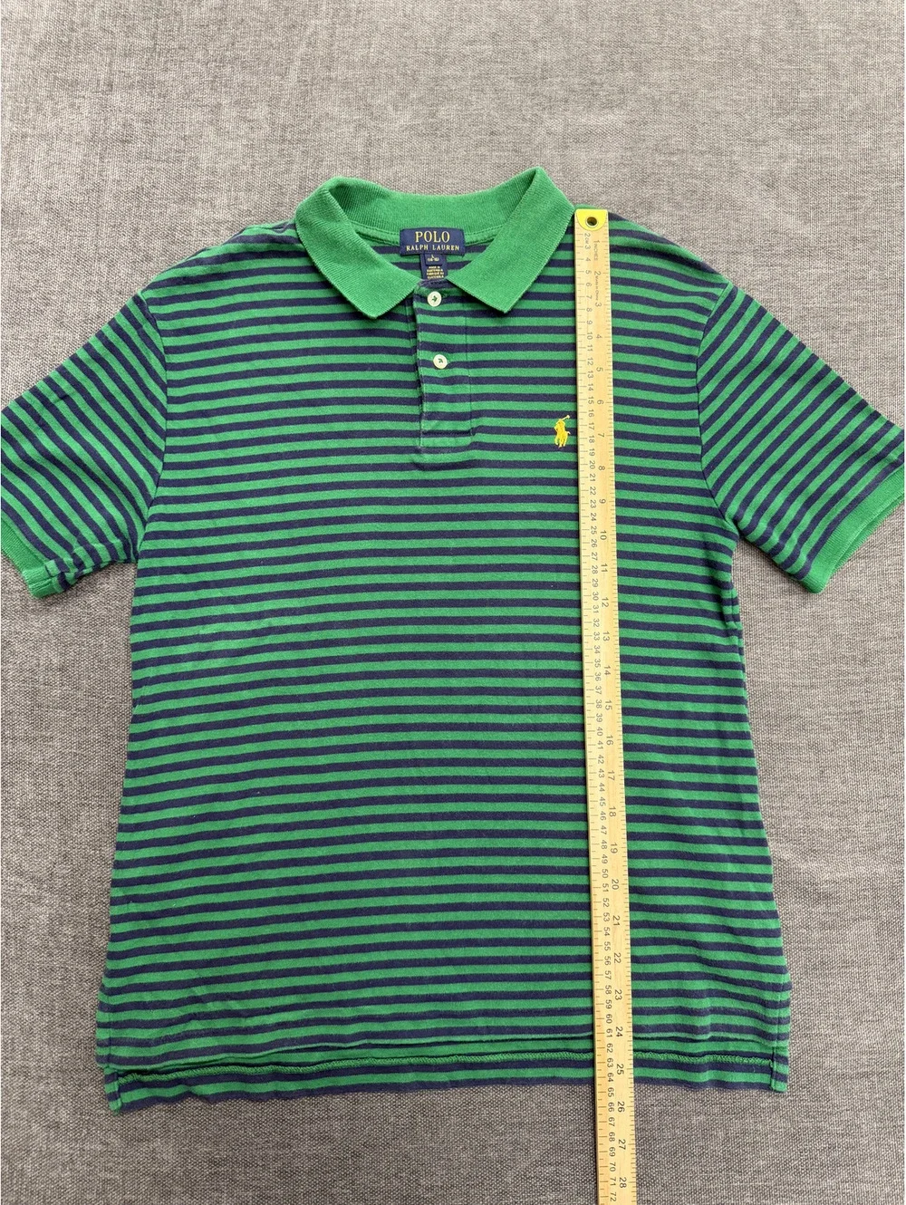 Polo Ralph Lauren Classic Fit Green and Navy Striped Polo Shirt, Youth Large